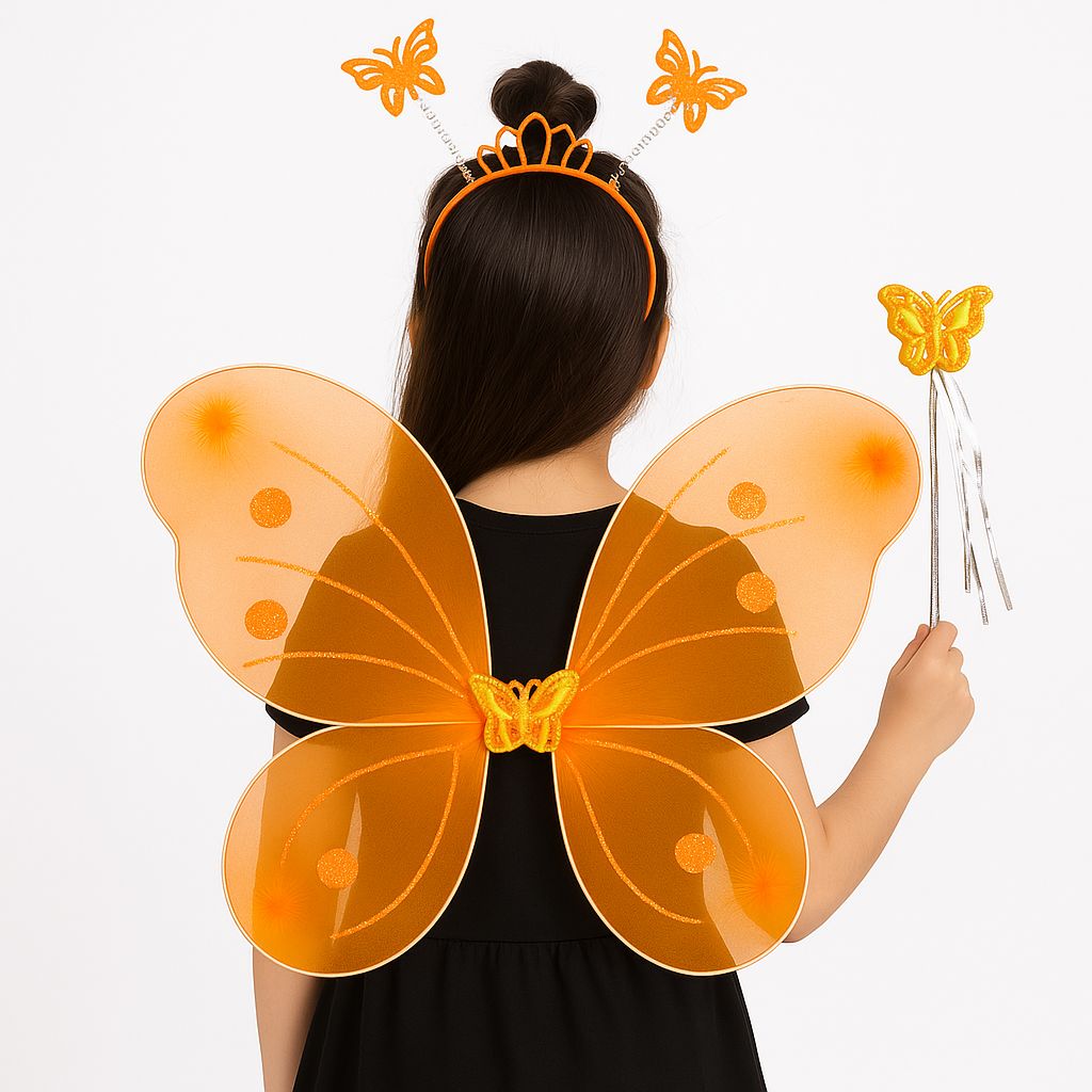 Turuncu Kelebek Kız Seti – 50 cm Kelebek Kanadı