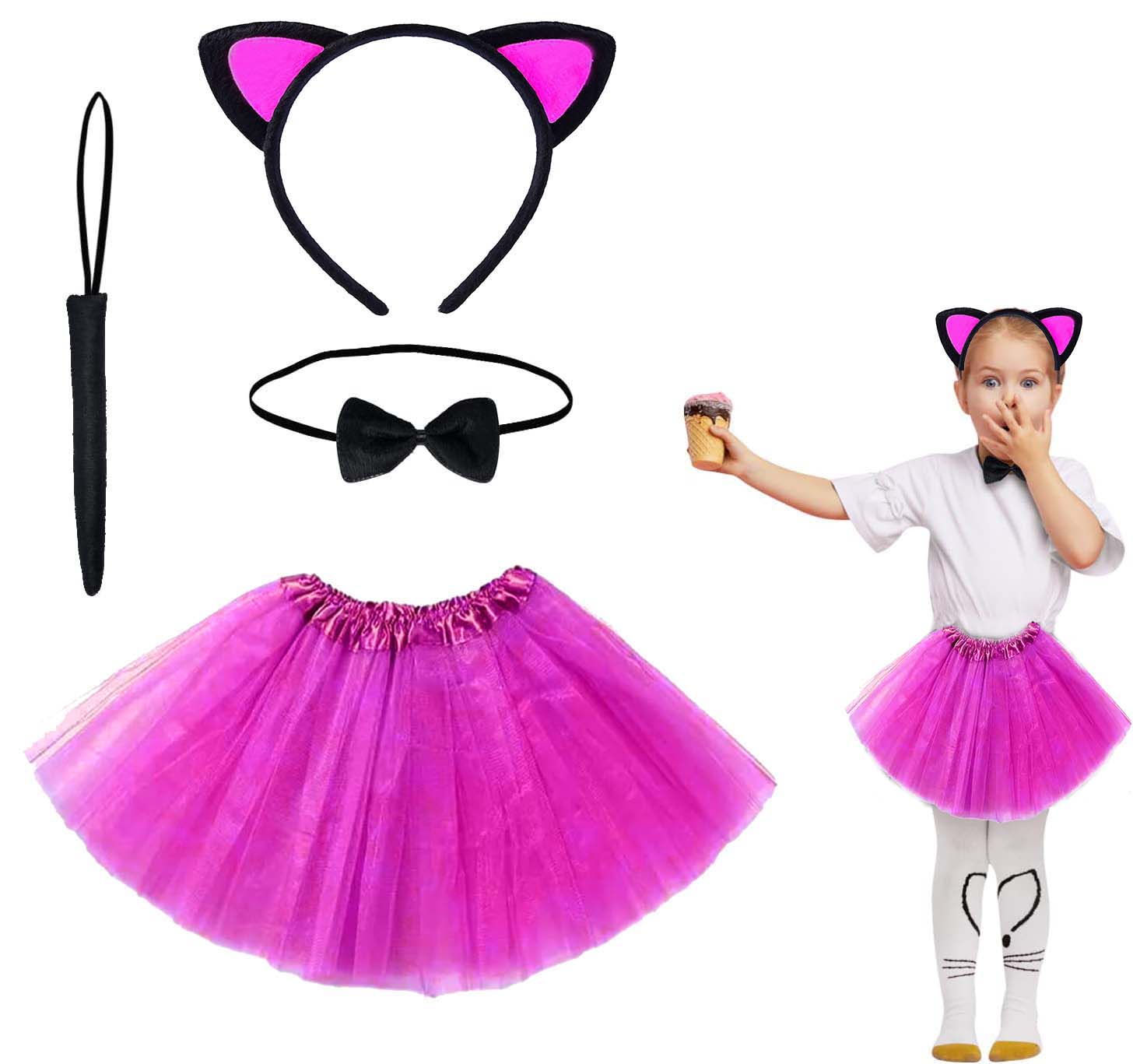 Fuşya Renk Kedi Kostüm Seti - Tütü