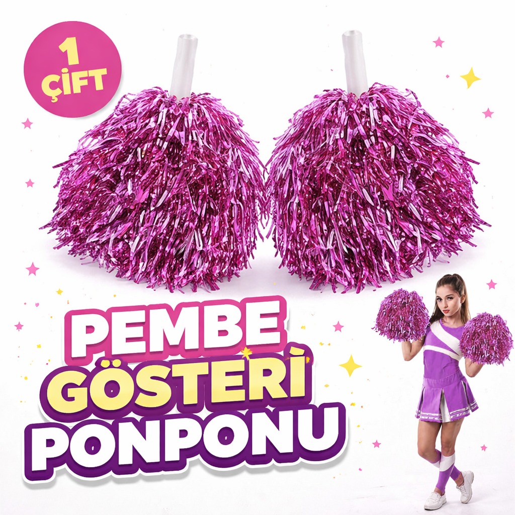 1 Çift Pembe Okul Gösteri Ponponları Ekstra Dolgun