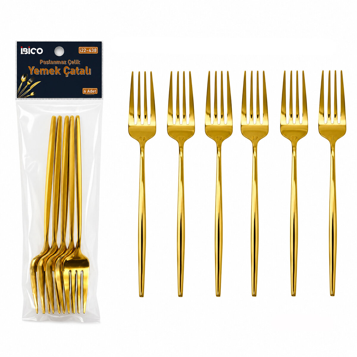 6 Parça Yemek Çatalı Seti - Gold Renk - Paslanmaz Çelik