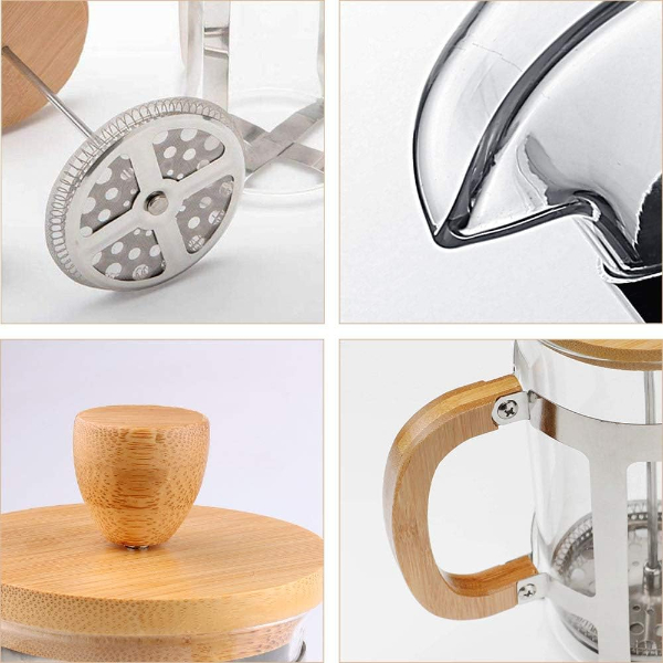 Ahşap Detaylı 350 ml Cam French Press - Görsel 2