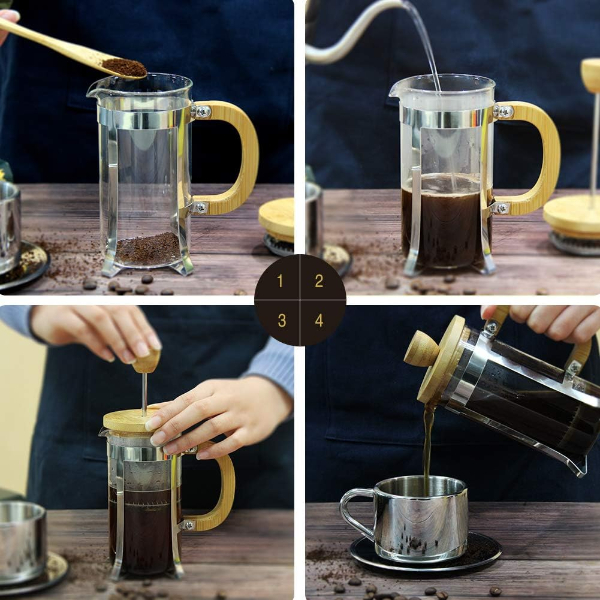 Ahşap Detaylı 600 ml Cam French Press - Görsel 2