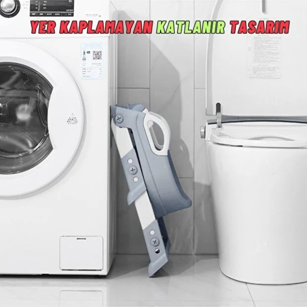 Gri Merdivenli Çocuk Klozet Tuvalet Eğitimi Aparatı - Görsel 2
