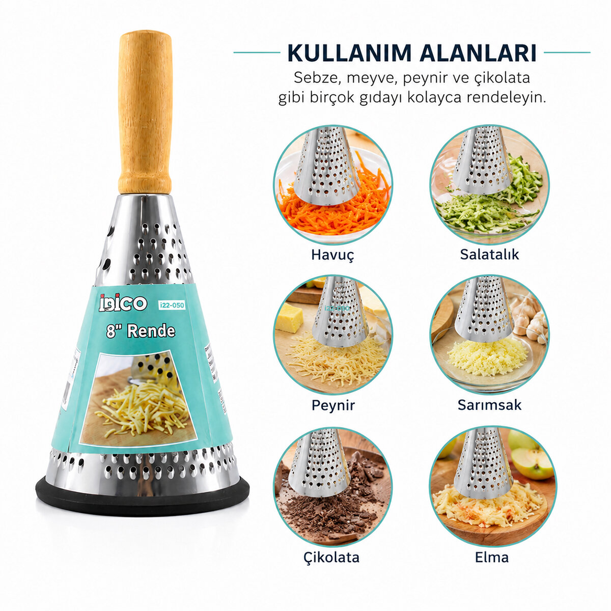 Huni Model Rende - 3 Bölümlü - Paslanmaz Çelik - Ahşap Bambu Saplı - Silikon Taban - Görsel 2
