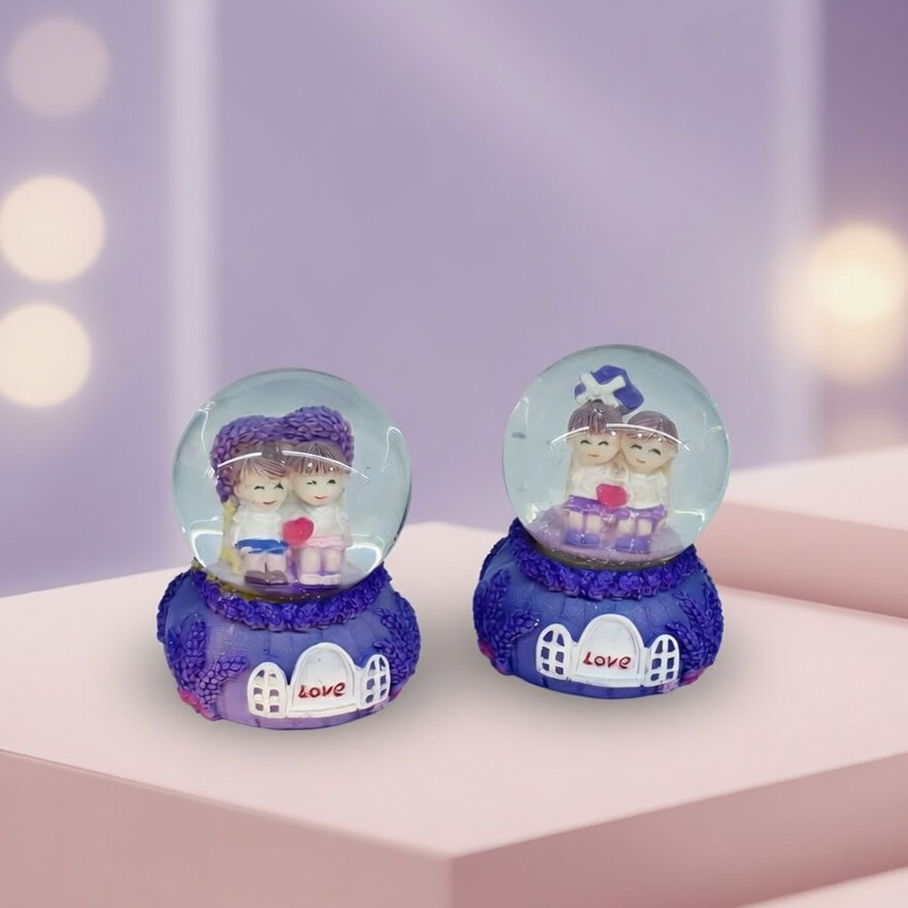 Işıklı Mini Boy Kar Küresi - Pilli - Romantik Çift Temalı - Hediyelik