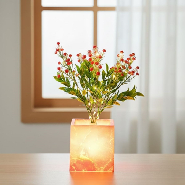 Pembe Saksılı LED Yapay Çiçek - Görsel 2