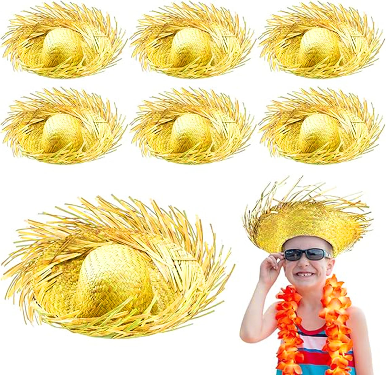 Tropikal Parti Sarı Hasır Hawaii Şapkası - Görsel 2