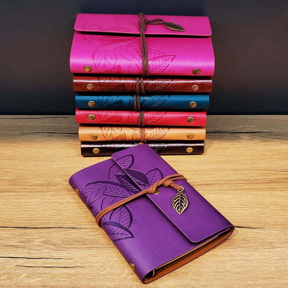 Yaprak Desenli Deri Defter Asorti
