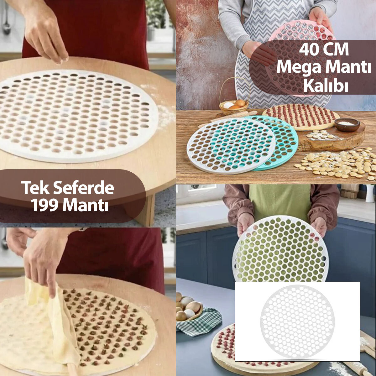 Mega Mantı Kalıbı - 40 cm - 199 Mantı Kapasiteli - Plastik